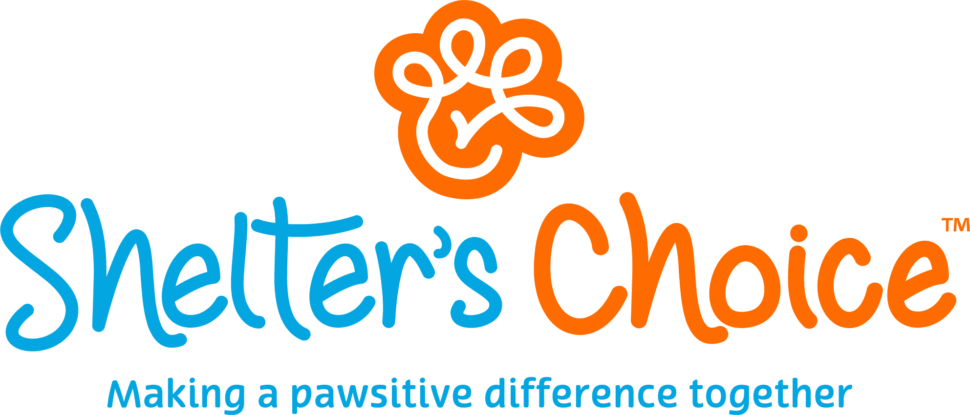 Blue and orange Shelter's Choice logo with the slogan Making a pawsitive difference together