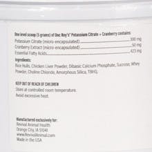 Health information label regarding  Doc Roy's® Potassium Citrate + Cranberry dietary supplement.