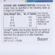 A white label that has Dosage and Administration information for Drontal.