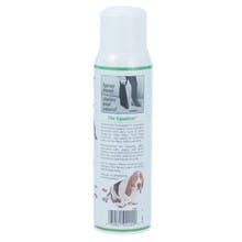 A white and green spray bottle for pet odor and stain eliminator. There is a picture of a brown and white dog underneath the product description on the back of the bottle.