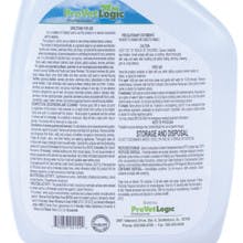 The back of a ProVetLogic Spray Disinfectant bottle that has a label housing product and safety information.