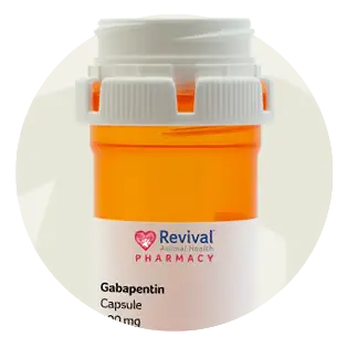 Gabapentin capsules by the company revival animal health in a pill bottle