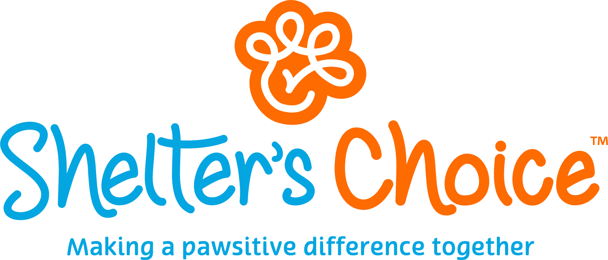 Blue and orange Shelter's Choice logo with the slogan Making a pawsitive difference together